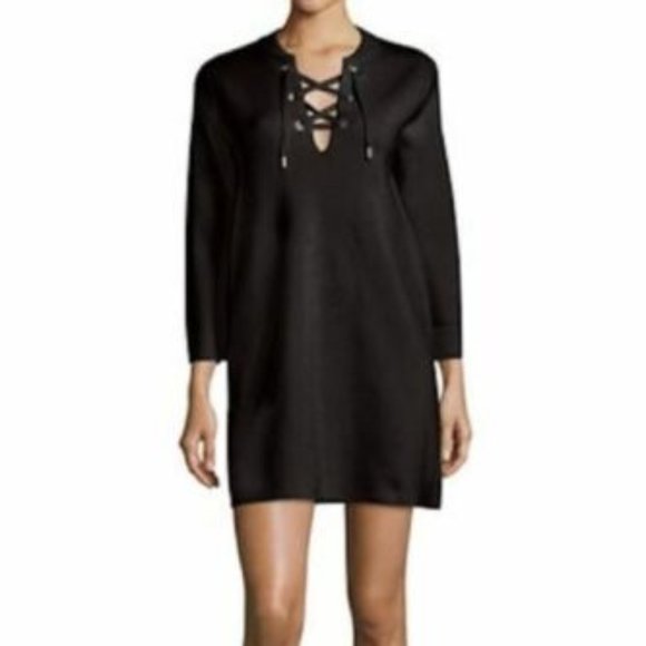 Theory Women's Patrinelle Lace-Up Black Merino Wool Sweater Dress Sz S S… - Picture 1 of 8